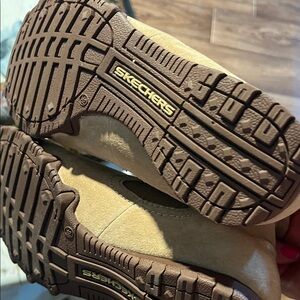 Skechers Taupe Suede Casual Slip-On Shoes